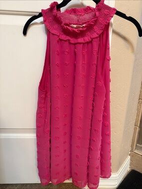 Vine & Love Hot Pink Ruffled Neck Sleeveless Camisole
